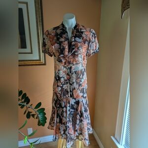 Lauren Ralph Lauren 2- Piece  Skirt Set Shirt Brawn Peach Size M Blouse Size 10
